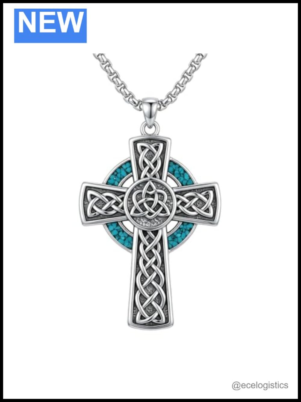 925 Sterling Silver Celtic Cross Necklace Pendant 22 in Christian Gift